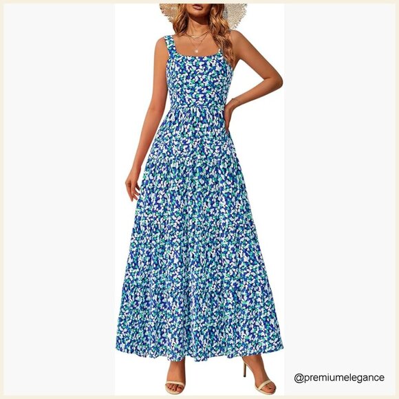 Dresses & Skirts - Floral Maxi Dress with Ruffle Trim, Adjustable Straps, Smocked Back
